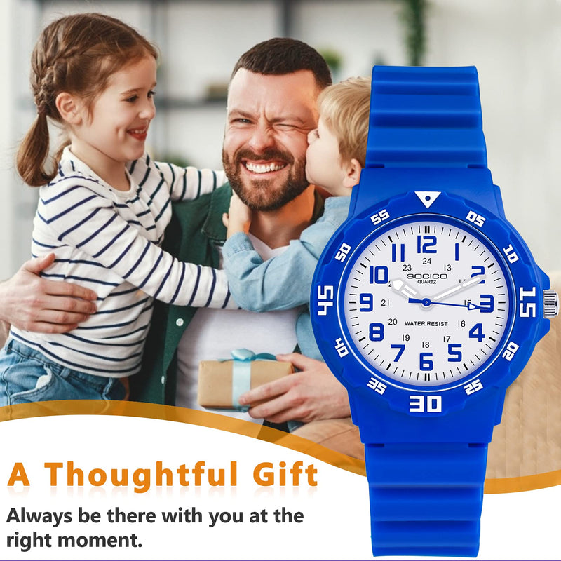 [Australia] - Children Analog Watch Waterproof Time Teaching Boys Girls Watch Soft Band Learning Time Wrist Watch for Kids Blue 