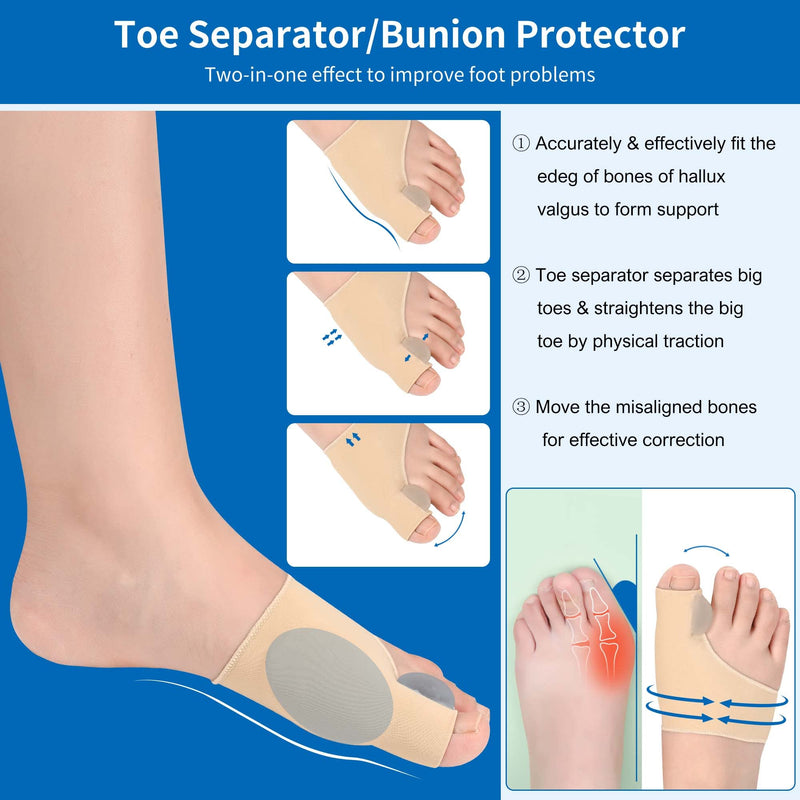 [Australia] - Bunion Corrector Big Toe Separator Bunion Splint Sleeve 1 Pair of Bunion Relief Sleeve with Silicone Bunion Pad Protector,Scientific Correction of Bunion Day and Night Wearable (Beige & Small) S Beige 