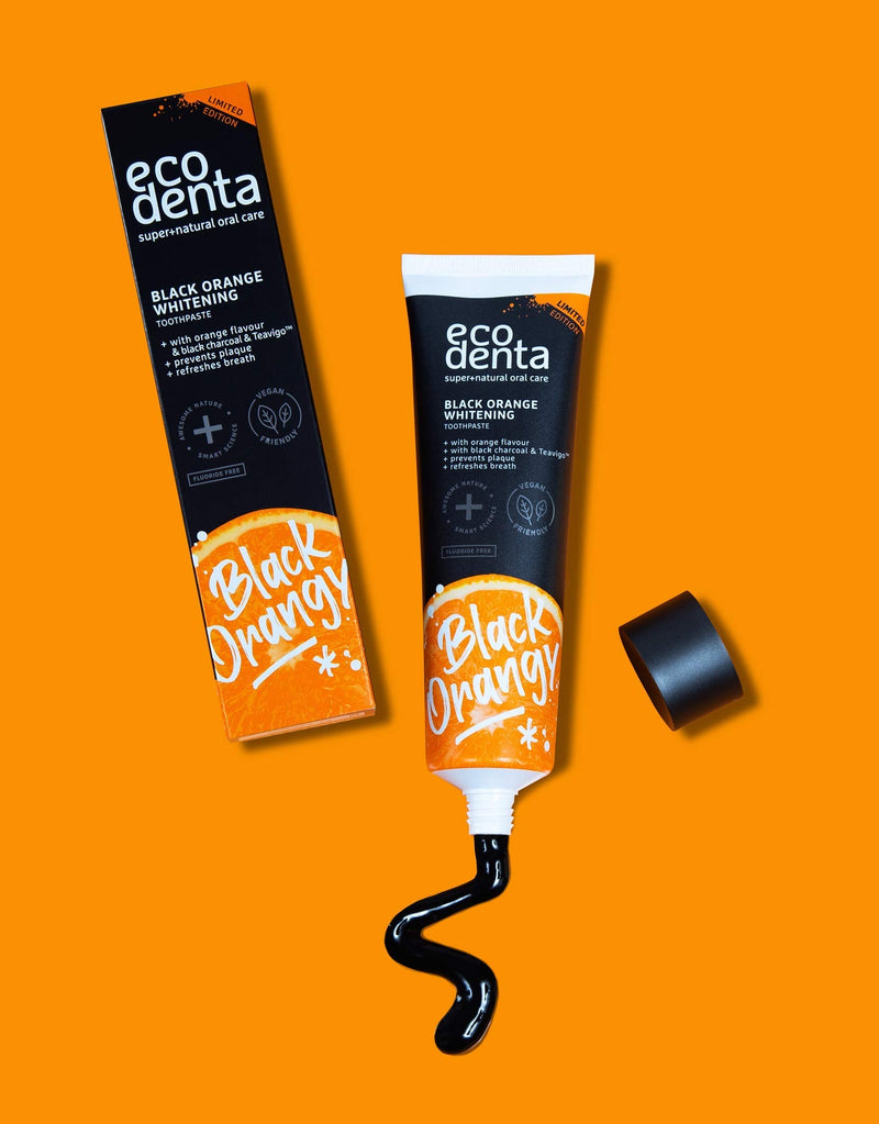 [Australia] - Ecodenta Activated Charcoal Teeth Whitening Toothpaste - Natural Black Orange Plaque Removal Fluoride Free Toothpaste 100ml 