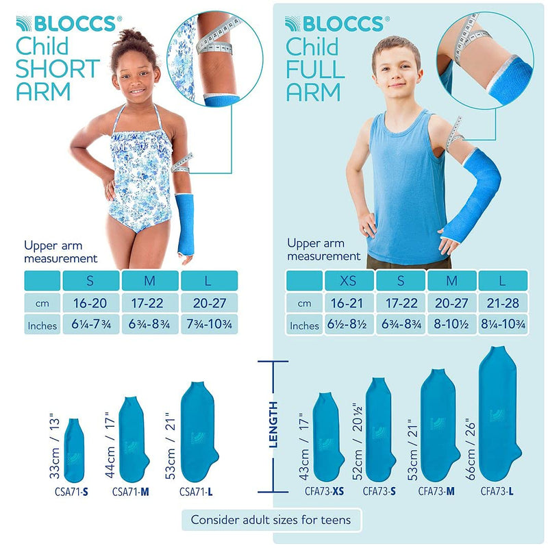 [Australia] - Bloccs Waterproof Cover for Plaster Cast Arm, Swim, Shower & Bathe. Watertight Protector - #CFA73-S - Child Full Arm (Small) S Single 