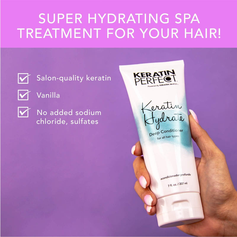 [Australia] - Keratin Perfect Hydrate Deep Conditioner for All Hair Types, Unique Protein Blend Helps Retain/Restores Moisture and Elasticity, White, 7 Oz 