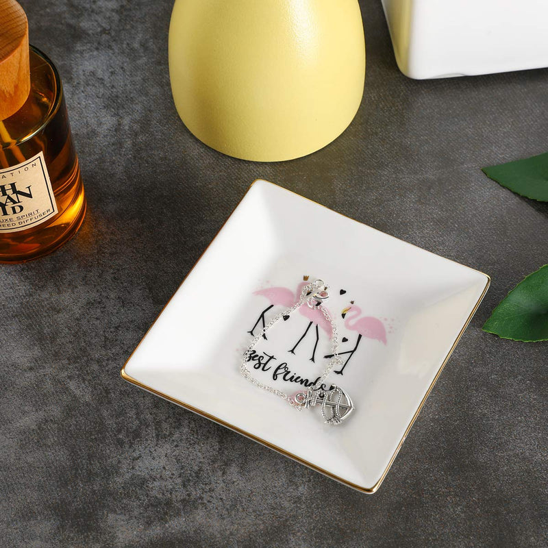 [Australia] - SYONEO Ring Holder Dish, Best Friends Birthday Gifts -Pink Flamingo Ceramic Jewelry Tray-SistersFriends Gift, Ring Plate 