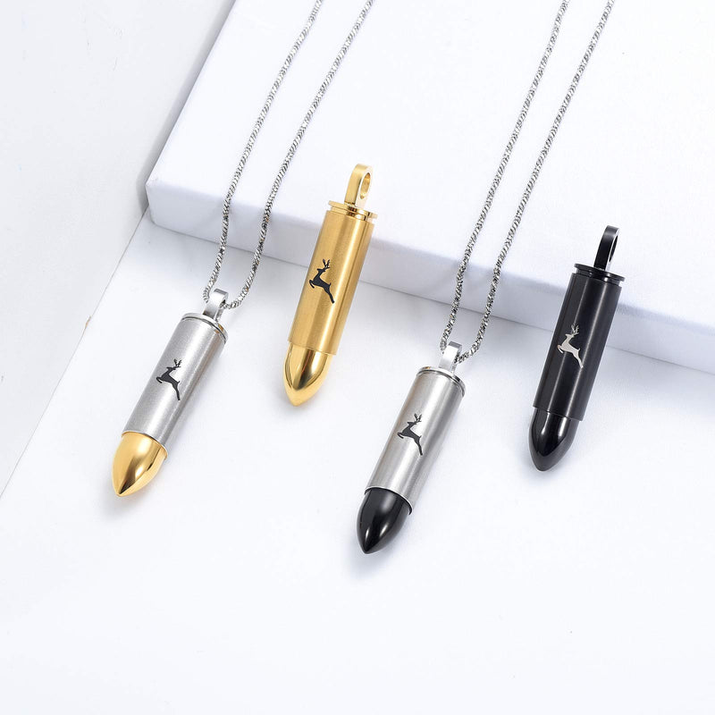 [Australia] - Yinplsmemory Cremation Jewelry Deer Cylinder Urn Necklace for Ashes Keepsake Memorial Jewelry Stainless Steel Ashes Keepsake Ashes Holder Urn Jewelry for Human Ashes Deer Bullet 