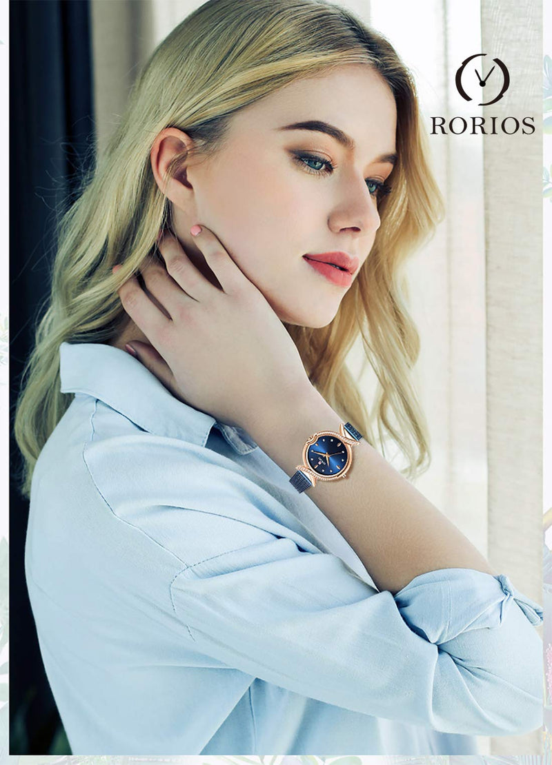 [Australia] - RORIOS Fashion Women Watch Diamond Dial Stainless Steel Strap Ladies Dress Wristwatch Blue 