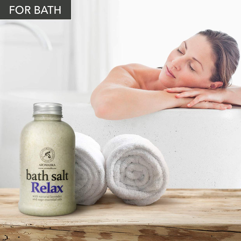 [Australia] - Relaxing Bath Salts w/Lavender & Sage Essential Oils 600g - Natural Bath Sea Salts - Bath Salt Relax - Best for Bath- Good Sleep - Relaxing - Body Care - Beauty - Aromatherapy 