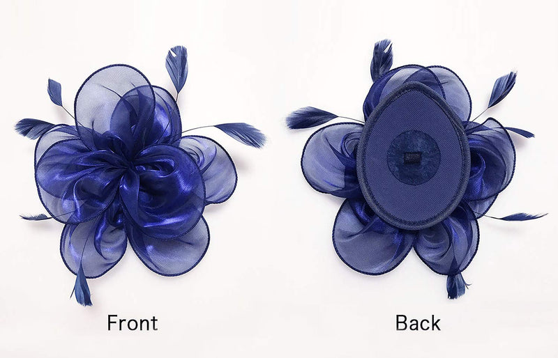 [Australia] - Z&X Sinamay Fascinator Kentucky Derby Church Hats for Women Floral Feather Tea Party Hat Bridal Headpiece with Headband Clip 029- Navy Blue 