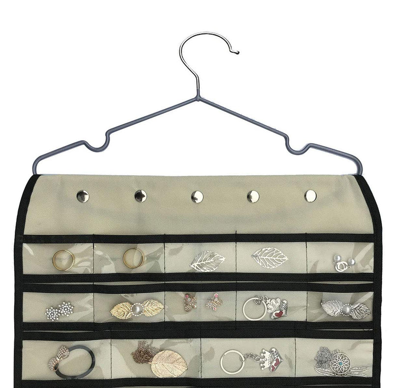 [Australia] - Btromeshy Hanging Jewelry Organizer,Double Sided 56 Pockets & 9 Hook and Loops for Holding Jewelry (Beige) Beige-56 Pocket 