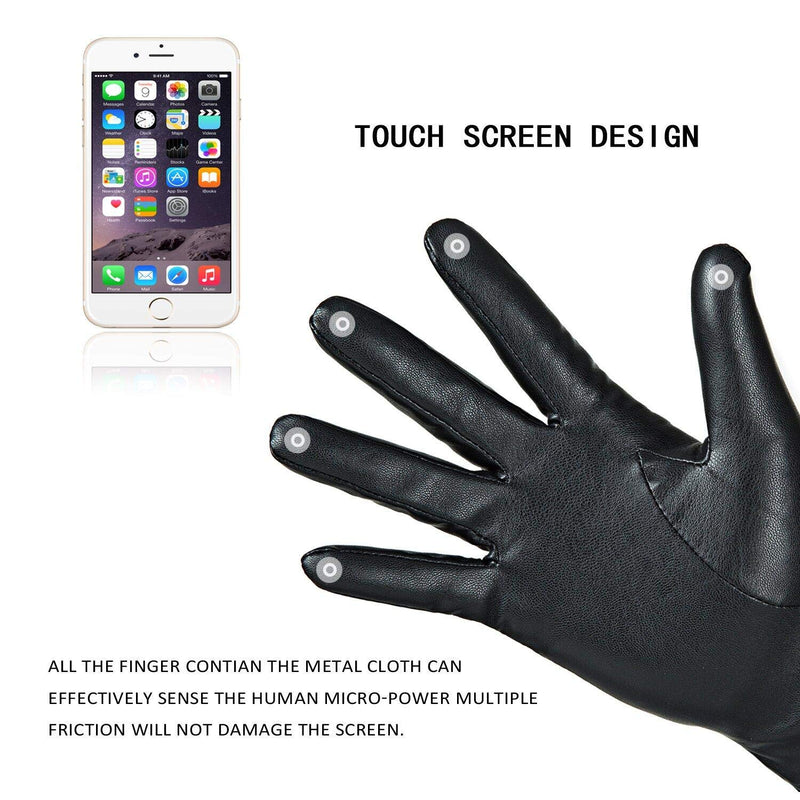 [Australia] - REDESS Winter Leather Gloves for Women, Wool Fleece Lined Warm Gloves, Touchscreen Texting Thick Thermal Snow Driving Gloves Black 6.5 S 