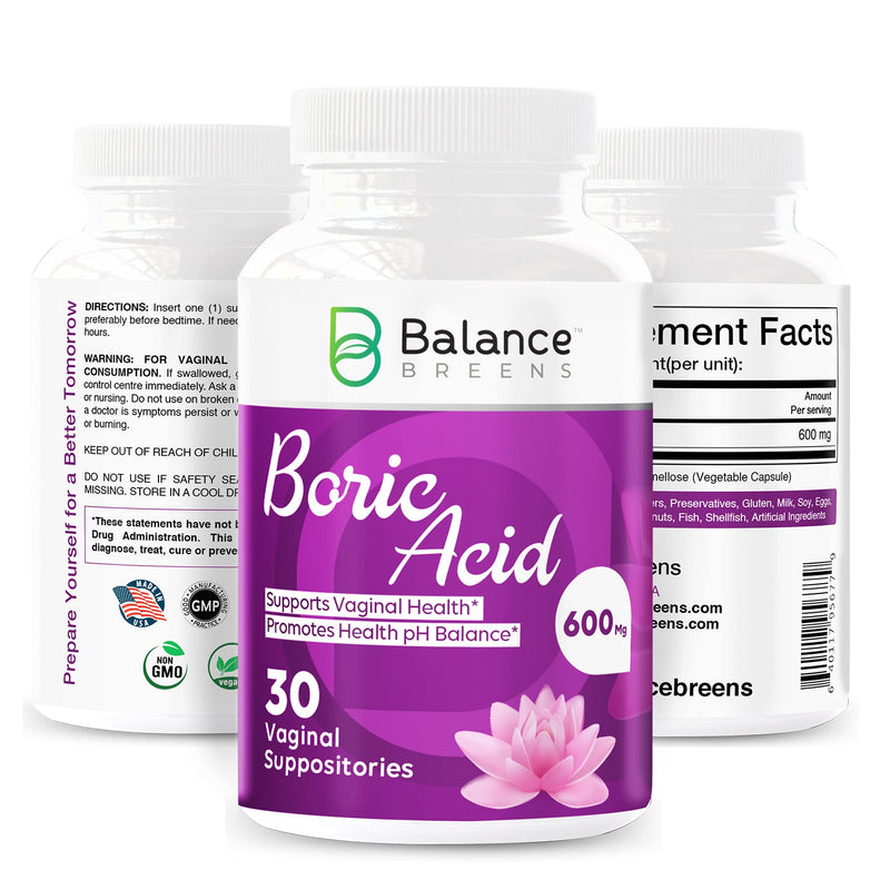 [Australia] - Balance Breens Boric Acid Vaginal Suppositories 600 mg - Intimate Health Support, Promotes Healthy pH Balance - 30 Vaginal Use Capsules 