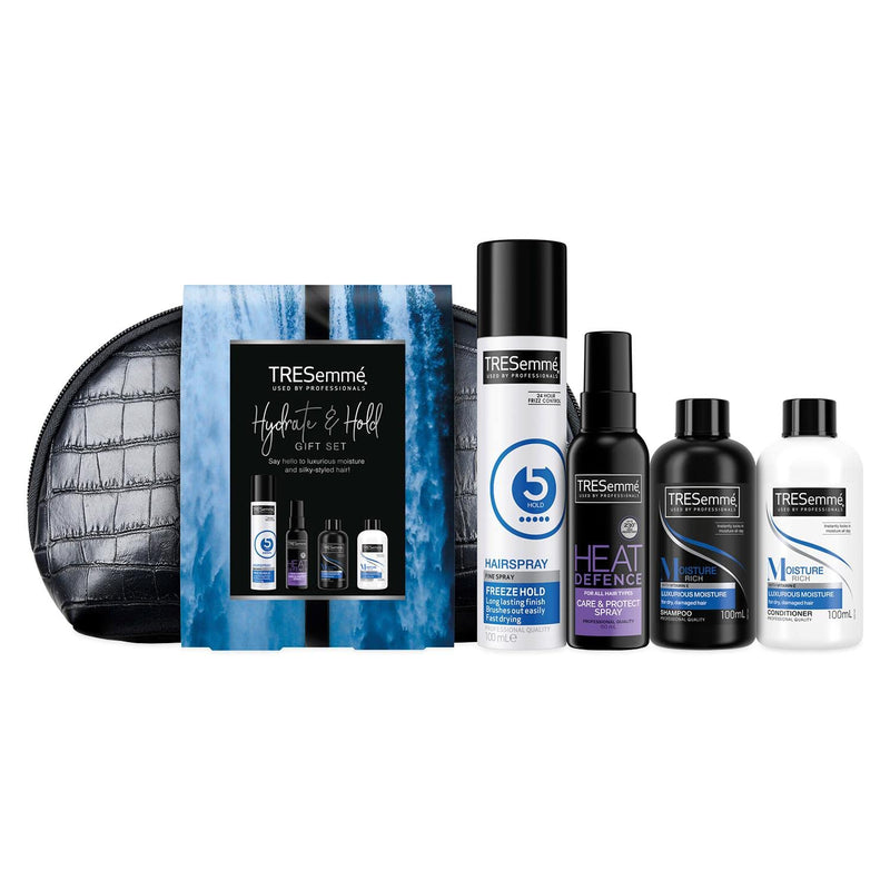 [Australia] - Tresemme Perfect Hair On-The-Go including Freeze Hold Hairspray with a small faux croc black wash bag Festive Gift Set for Women 4 piece 
