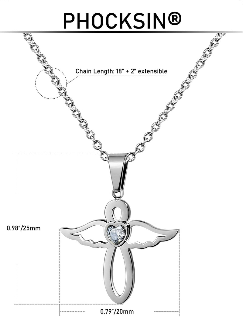 [Australia] - PHOCKSIN Jan-Dec Birthstone Necklaces for Women Cubic Zirconia Infinity with Cute Angel Wing Pendant Necklace for Girls April 