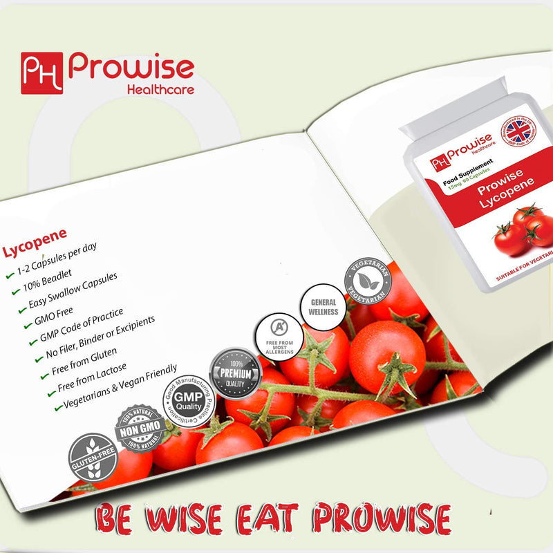 [Australia] - Lycopene 10% Beadlet 15mg | 90 High Strength Lycopene Capsules | Natural Antioxidant | Vegetarian & Vegan Formula | UK Manufactured Under GMP Standards by Prowise Healthcare 