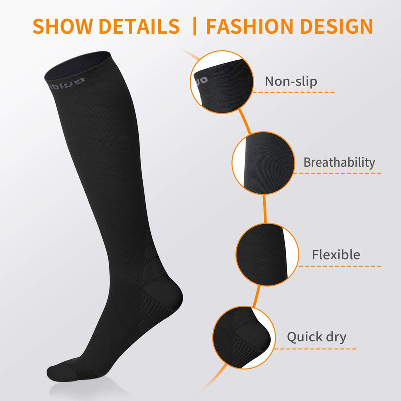 [Australia] - CAMBIVO Compression Socks for Women & Men (2 Pairs), Unisex Socks for Running, Flight, Sports, Travel L-XL Black 