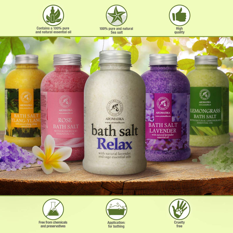 [Australia] - Relaxing Bath Salts w/Lavender & Sage Essential Oils 600g - Natural Bath Sea Salts - Bath Salt Relax - Best for Bath- Good Sleep - Relaxing - Body Care - Beauty - Aromatherapy 