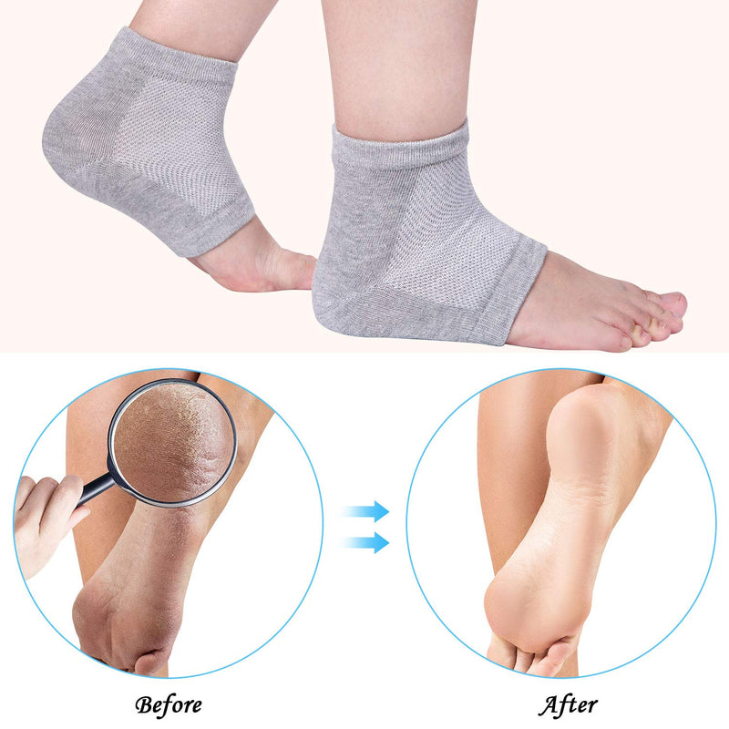 [Australia] - Soft Gel Heel Socks Ventilate Open Toe Socks 4 Pairs for Dry Hard Cracked Skin Moisturizing Day Night Care Skin (Gray) 