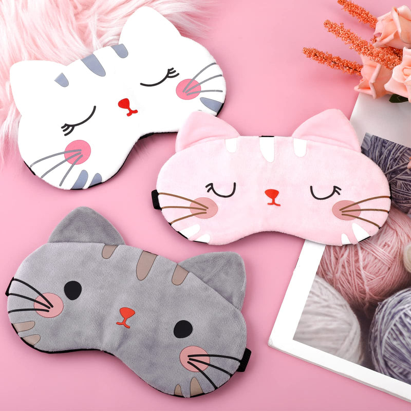 [Australia] - Lusofie 3Pcs Kids Sleep Mask Soft Sleeping Mask with Adjustable Strap Cartoon Cat Sleep Mask for Kids Blindfold Eye Covers Eye Mask for Sleeping Travel Adult White, Pink, Grey( Cat) 