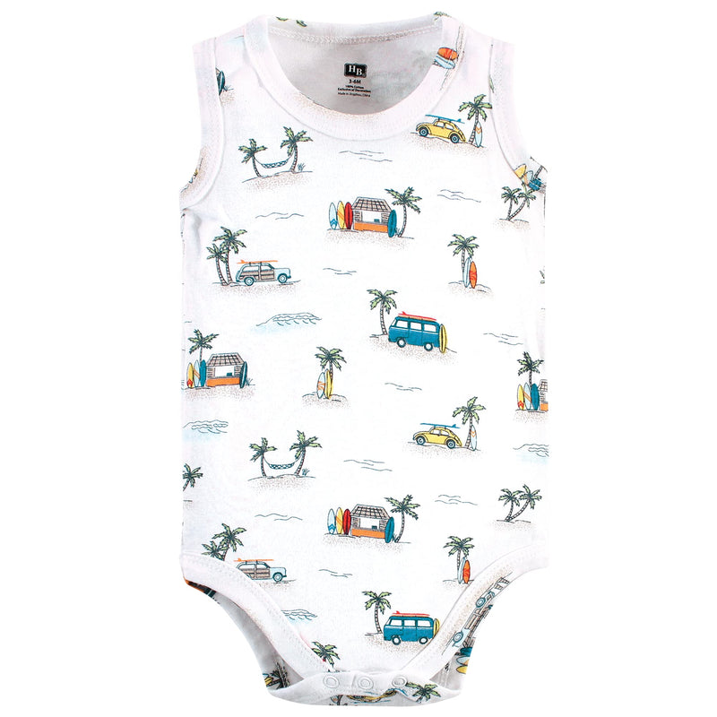 [Australia] - Hudson Baby Unisex Baby Cotton Sleeveless Bodysuits 0-3 Months Surfer Dude 