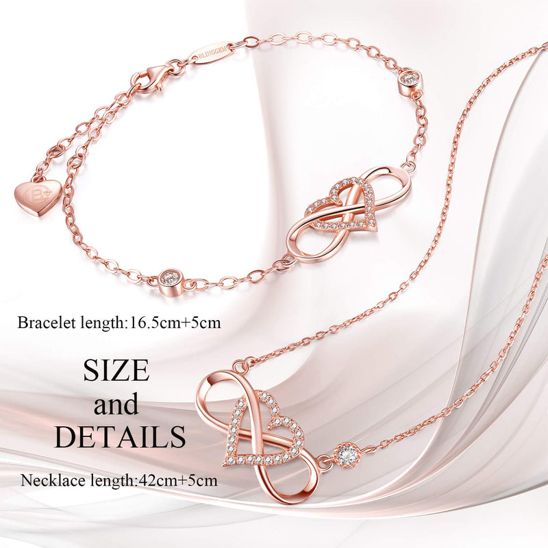 [Australia] - BlingGem Women Necklace Sets Gold-Plated 925 Sterling Silver Cubic Zirconia Infinity Heart Jewelry Set Gift for Women Rose Gold 