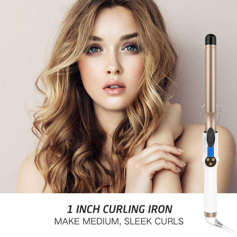 [Australia] - Hoson 1 Inch Curling Iron Professional Ceramic Tourmaline Coating Barrel Hair Curler, LCD Display with 9 Heat Setting(225°F to 450°F for All Hair Types, Glove Include) 