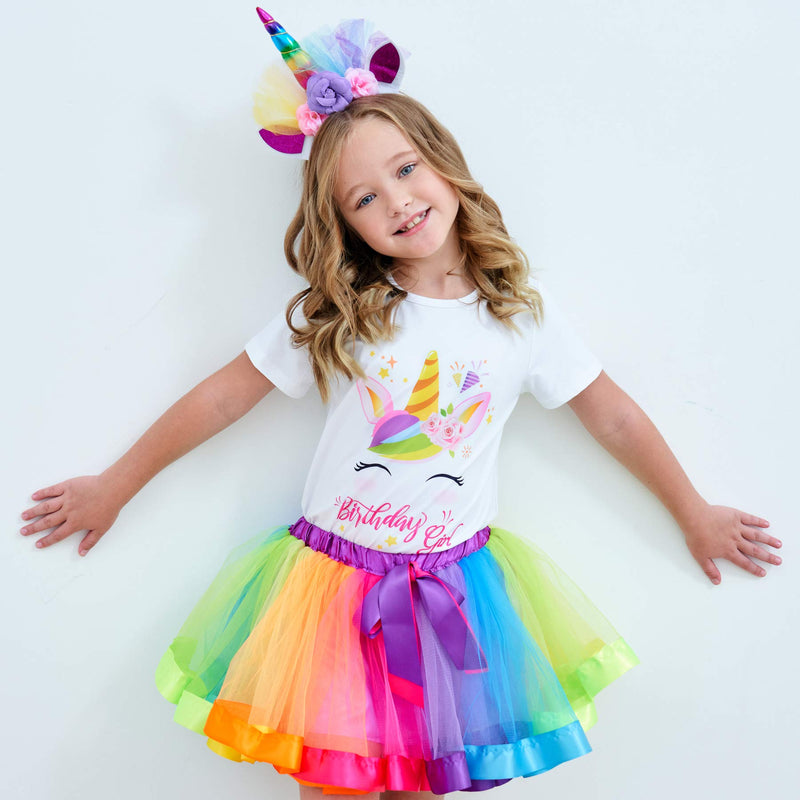 [Australia] - Birthday Girls Costume – Headband, Shirt, Tutu Skirt Dress, Satin Sash - Unicorn Gifts for Girls Birthday Girl 1 3T 