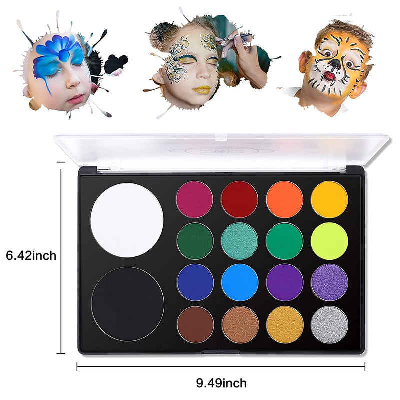 [Australia] - UCANBE Face & Body Paint, Water Activated SFX Makeup Palette - Extra Large White & Black Pan, Professional 18 Color Safe Non Toxic Art Painting Kit for Halloween, Cosplay, Parties, Theater & Stage 