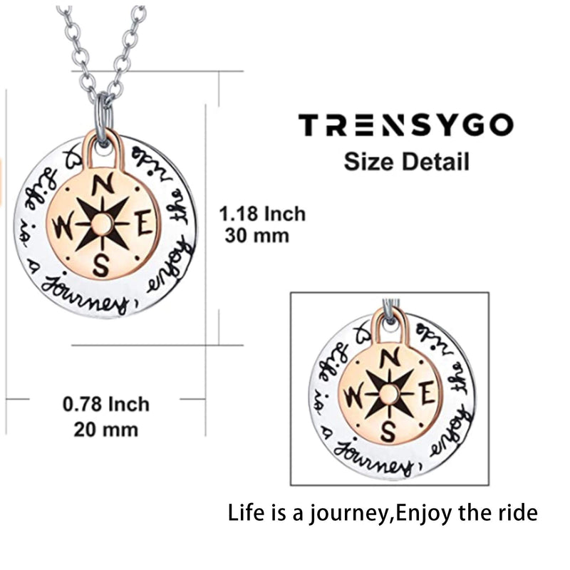 [Australia] - Compass Necklace, Traveller College Graduation Gifts Inspirational Jewelry, Compass Pendant Necklace, Compass Necklace Friendship, Compass Life Is A Journey Enjoy The Ride Life Is A Journey Enjoy The Ride Compass 