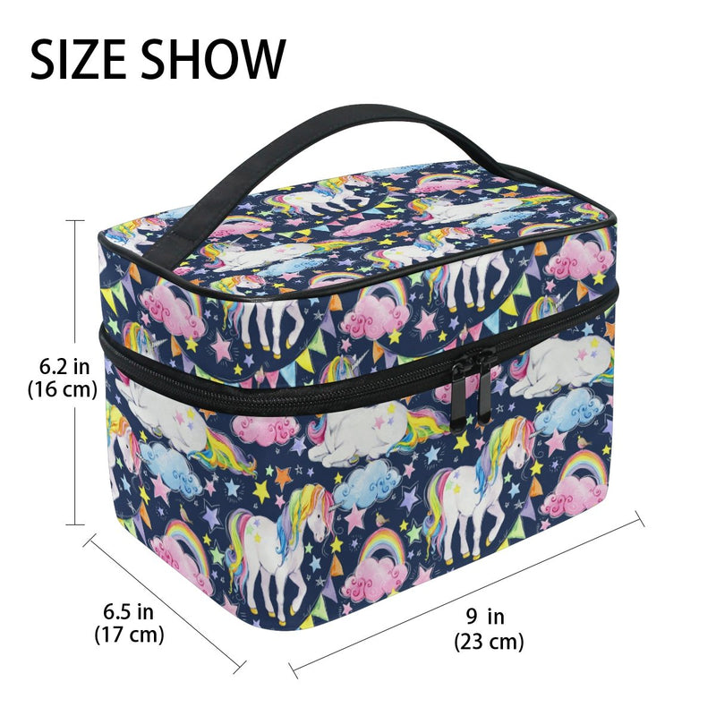 [Australia] - Makeup Bag, Unicorn Rainbow Star Printed Cosmetic Toiletry Storage Large Travel Handle Personalised Pouch with Compartments for Teenage Girl Women Lady Blue Unicorn 