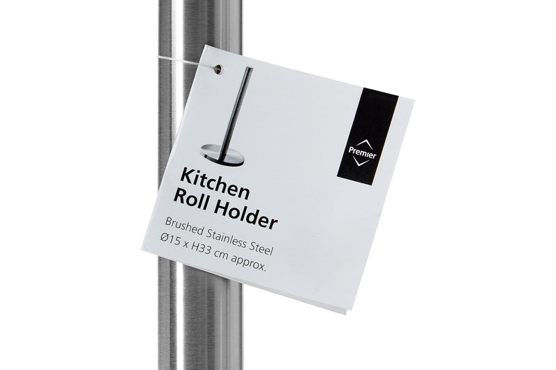 [Australia] - Premier Housewares 511187 Brushed Sleek Kitchen Roll Holder Free Standing Vertical Paper Towel Stand Stainless Steel With Base 33 x 15 x 15 , Silver 