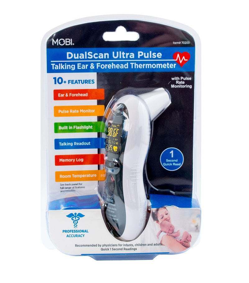 [Australia] - MOBI - Ultra Pulse Digital Thermometer - Ear & Forehead Indicator Pulse Rate Monitor Flashlight - Talking Digital Fever Monitor for Baby Kids & Adult 