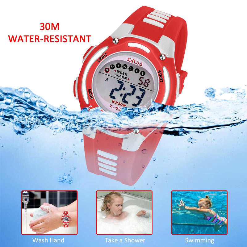 [Australia] - Kids Digital Watch for Girls Boys,Children Watches Waterproof Multi-Functional WristWatches with Alarm/Stopwatch Red 