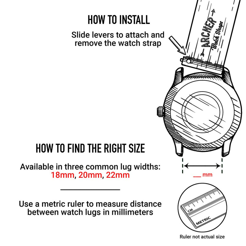 [Australia] - Archer Watch Straps - Canvas Quick Release Replacement Watch Bands | Multiple Colors, 18mm, 20mm, 22mm 18mm (See diagram) Alabaster 