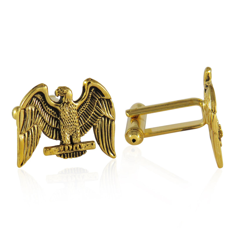 [Australia] - Cuff-Daddy Gold-Tone American Eagle Patriotic Cufflinks with Presentation Box 