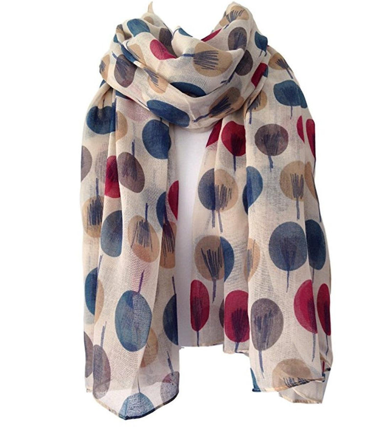 [Australia] - Scarf Beige Ivory Cream Sketch Tree Print, Ladies Wrap Shawl, Sarong Teal Maroon Red 
