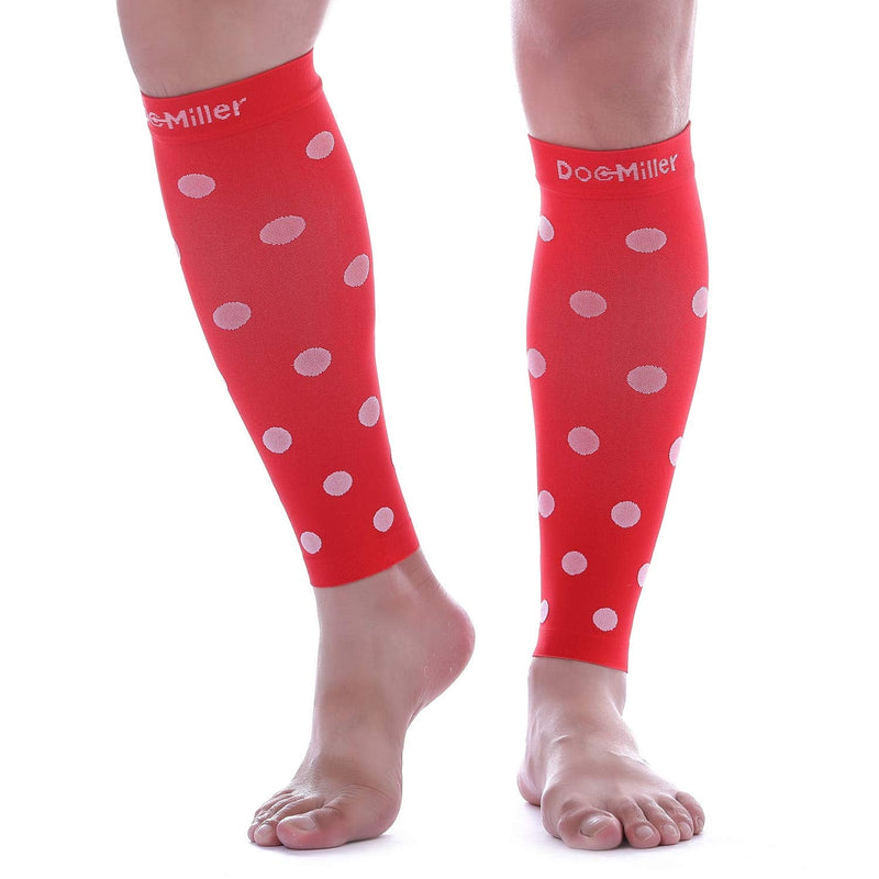 [Australia] - Doc Miller Calf Compression Sleeve Men Women, 20-30mmHg Medical Grade Leg Compression Sleeve for Shin Splints, Varicose Vein & Calf Muscles Recovery, 1 Pair Small Red White Polka Dots Red/White 