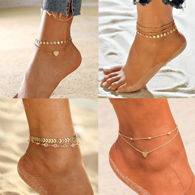 [Australia] - SHIWE 18PCS Ankle Bracelets for Women Gold Silver Anklets Layered Adjustable Ankle Chains Beach Foot Jewelry Chains Anklet Sets 