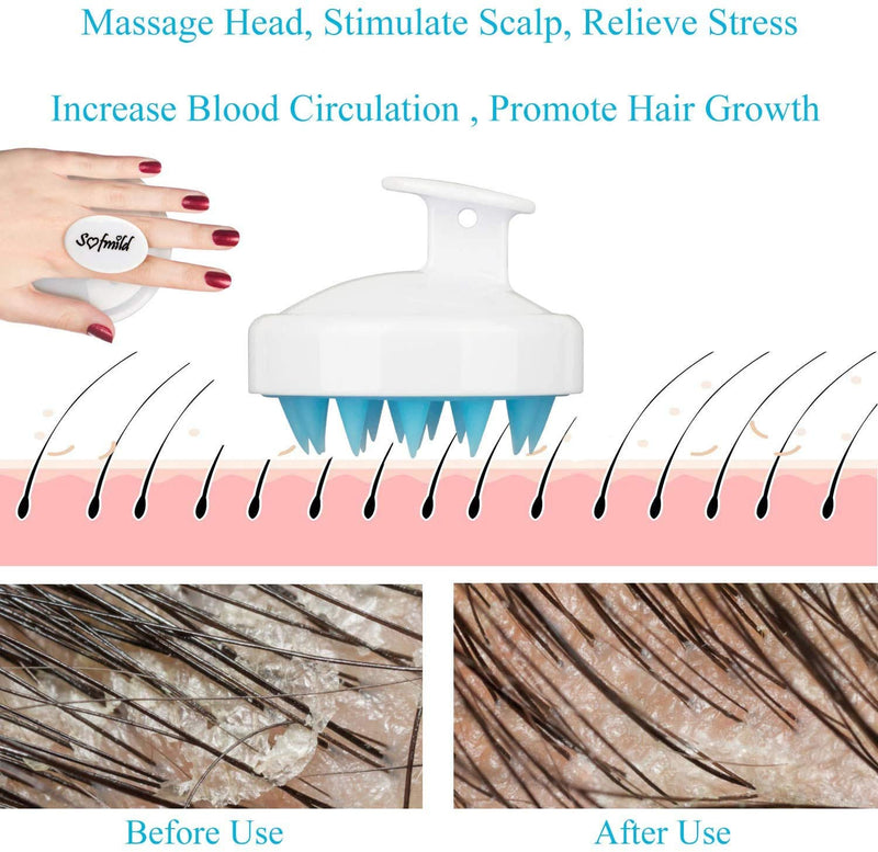 [Australia] - Shampoo Brush, Silicone Scalp Massager Hair Brush Head Massager Hair Growth Scrubber for Straight Curly Long Short Thick Thin Wet Dry Hair for Men Women Kids Pets White-blue 