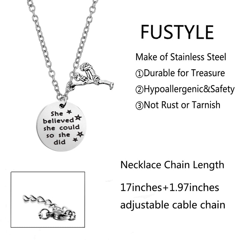 [Australia] - FUSTYLE Cheer Charm Necklace She Believed She Could So She Did Cheerleaders Jewelry Cheer Team Inspirational Gift silver 