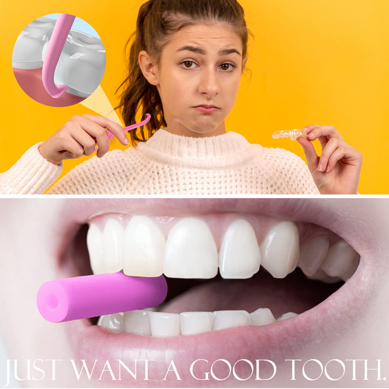 [Australia] - Pink Denture & Teeth Mouth Tray Retainer Box Sets Partial Denture Box with 2Pcs Aligner Removal Tool （Random Color）and 9Pcs Invisible Chewer (Random Color) Pink 