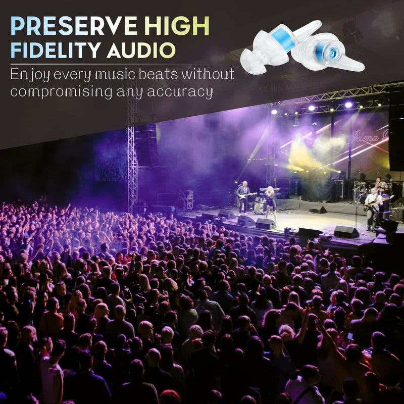 [Australia] - Concert Earplugs High Fidelity Music Ear Plugs 2 Pairs, 100X Reusable Noise Reduction Ear Plugs, Hearing Protection for Musicians, DJs, Festival, Raves, Drummers, Loud Noise -2 Sizes Fit All Ear Canal Blue 