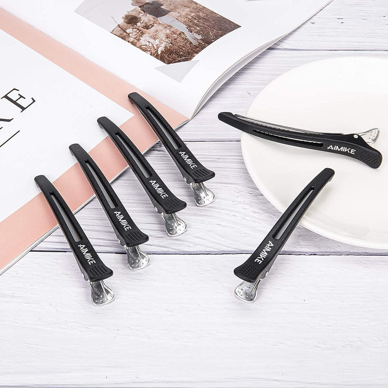 [Australia] - AIMIKE 12pcs Professional Hair Clips for Styling Sectioning, Non Slip No-Trace Duck Billed Hair Clips with Silicone Band, Salon and Home Hair Cutting Clips for Hairdresser, Women, Men - Black 4.3” 12 black 