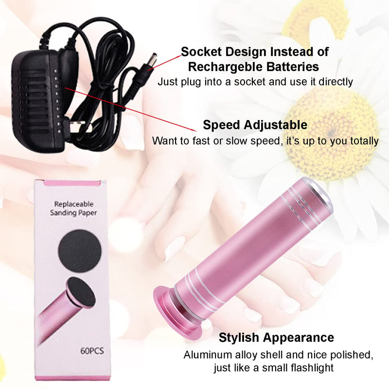 [Australia] - Busdeals Electric Foot Callus Remover(Speed Adjustable) with 60pcs Replaceable Sandpaper Discs, Electronic Foot File Pedicure Foot Sander for Dead Skin Removal(Pink) 