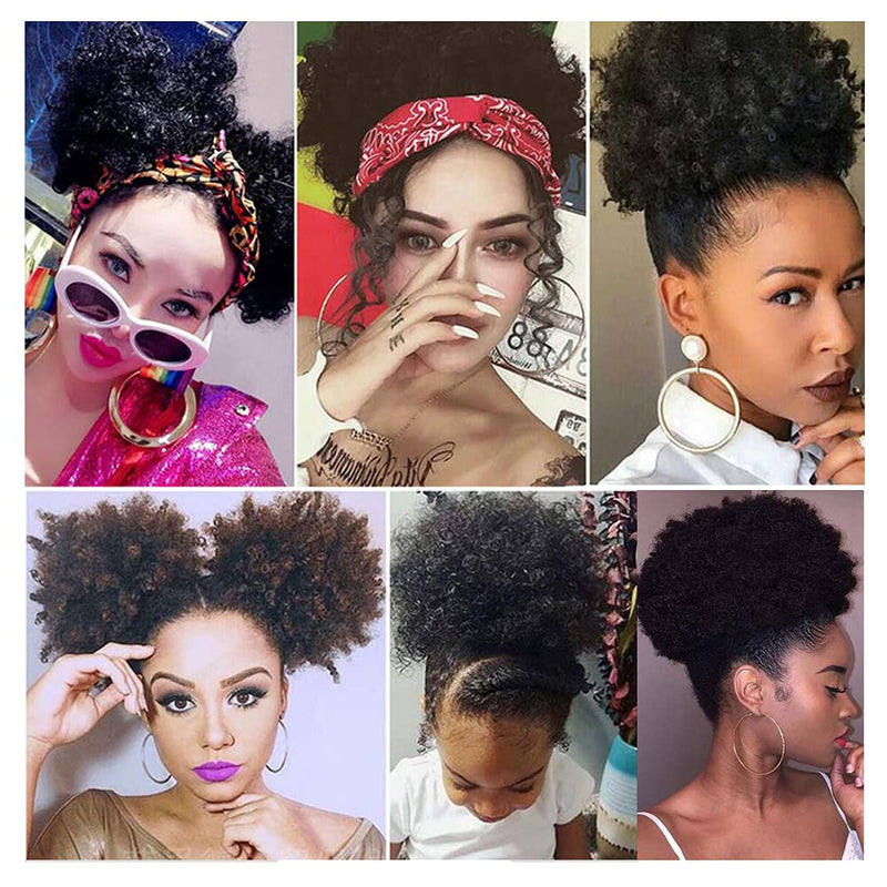 [Australia] - Synthetic Afro Puff Drawstring Ponytail Short Kinky Curly Hair Bun Extension Clip in Ponytail Hairpieces Short Curly Updo Hair Afro Bun Afro Chignon for Women Lady Girls (Black 8Inch) 