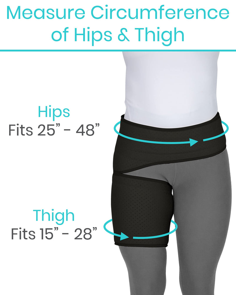 [Australia] - Vive Groin and Hip Brace - Sciatica Wrap for Men and Women - Compression Support for Nerve Pain Relief - Thigh, Hamstring Recovery for Joints, Flexor Strains, Pulled Muscles Black 25" to 48" 