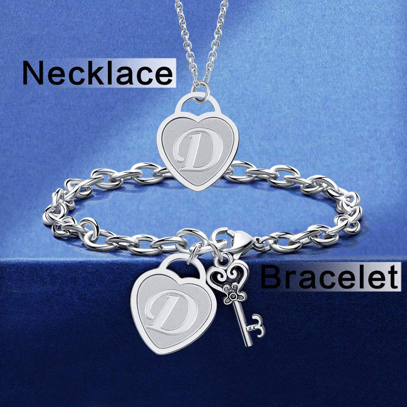 [Australia] - SHAARMS Heart Key Initial Necklace Chain Bracelet Set for Teens Girls, 26 Letter AJKM Necklaces Personalized Name Heart Locket Bracelets Stainless Steel, Initial Necklace Letter Chains Bracelet Girls Women Birthday Gifts for Couples Friend Jewelry Set ... 