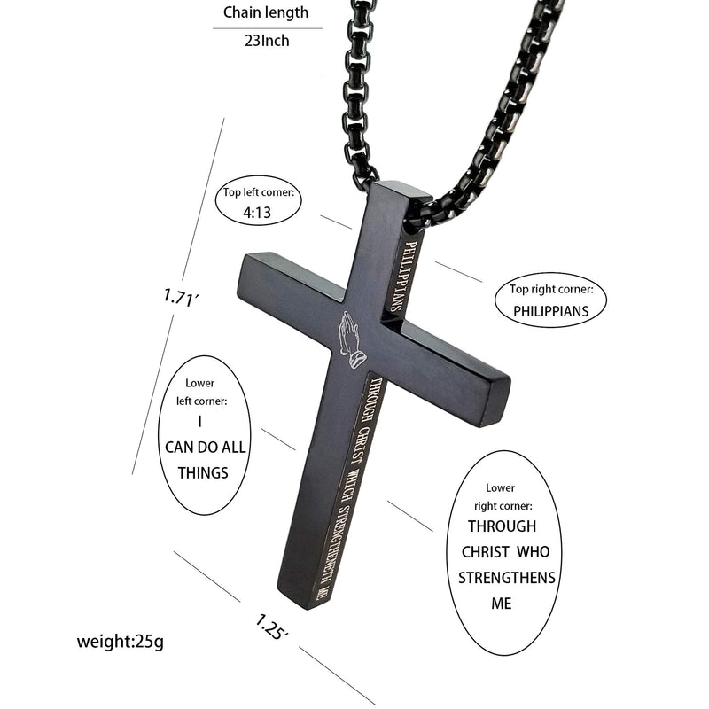 [Australia] - KouGeMou Cross Necklace Stainless Steel Necklace Religious Bible Verse Pendant Crucifix Necklace Faith Jewelry with 22' Chain black 