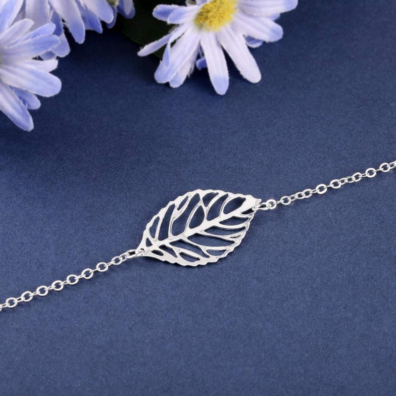 [Australia] - Tgirls Boho Short Necklace Chain Leaf Necklace Daily Necklace Jewelry for Women and Girls (Silver) Silver 