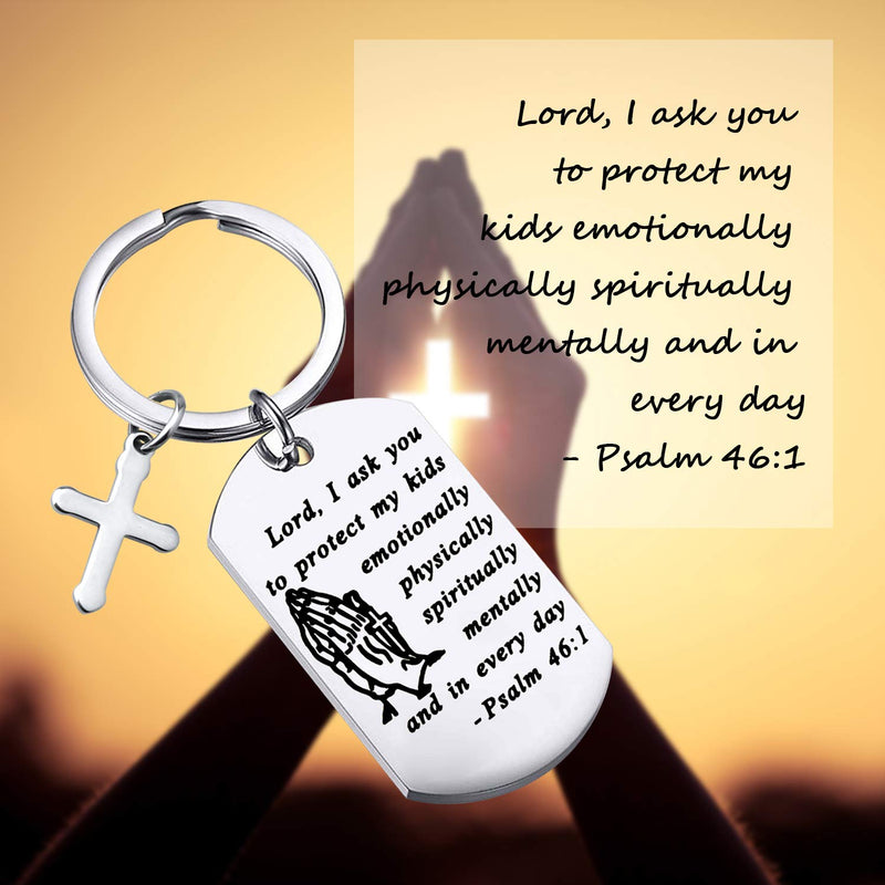 [Australia] - Christian Gifts Keychain Religious Jewelry Cross Pendant Bible Verse Keychain Military Bible Verse Praying Hands Gift silver 