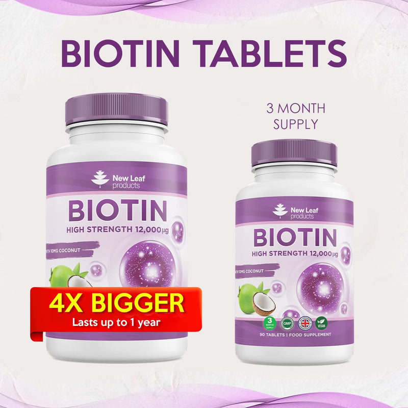 [Australia] - Biotin Hair Growth Supplement Biotin Tablets 12000mcg (1 Year Value Supply) Enriched with Coconut Oil, High Strength Hair, Skin and Nails Beauty Vitamins for Women & Men One A Day Vegan, UK Made 365 Count (Pack of 1) 