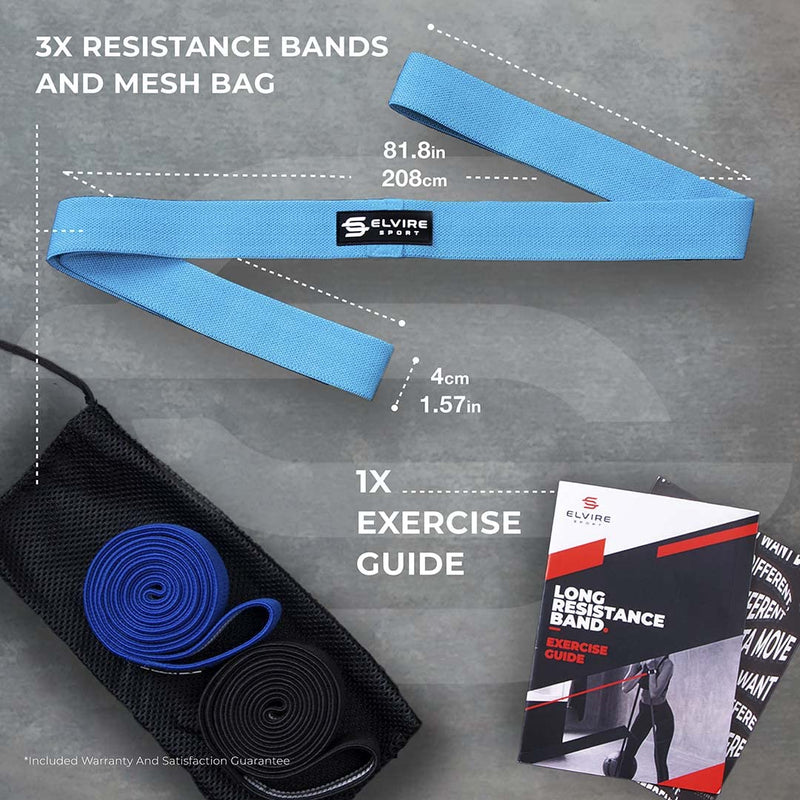 [Australia] - ELVIRE Fabric Resistance Bands for Working Out | Exercise Bands Resistance Bands Set of 3 | Booty Bands for Women Workout Bands Resistance Loops | Leg Bands for Working Out Glute Bands, Squat Bands Long Blue & Black 
