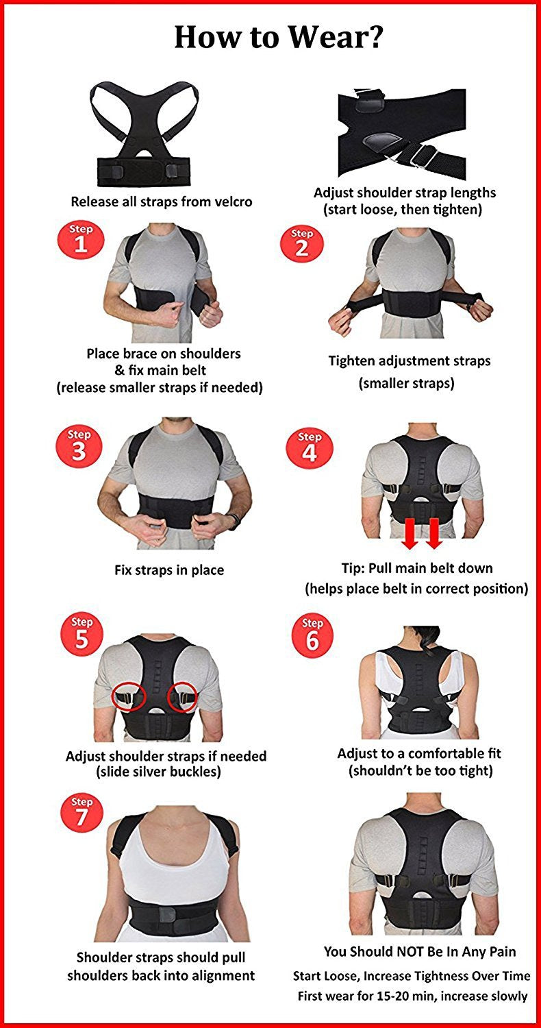 [Australia] - Magnetic Back Support for Posture Corrector with 10 Magnets and Adjustable Straps and Breathable Mesh Panels (Black, M) Black 